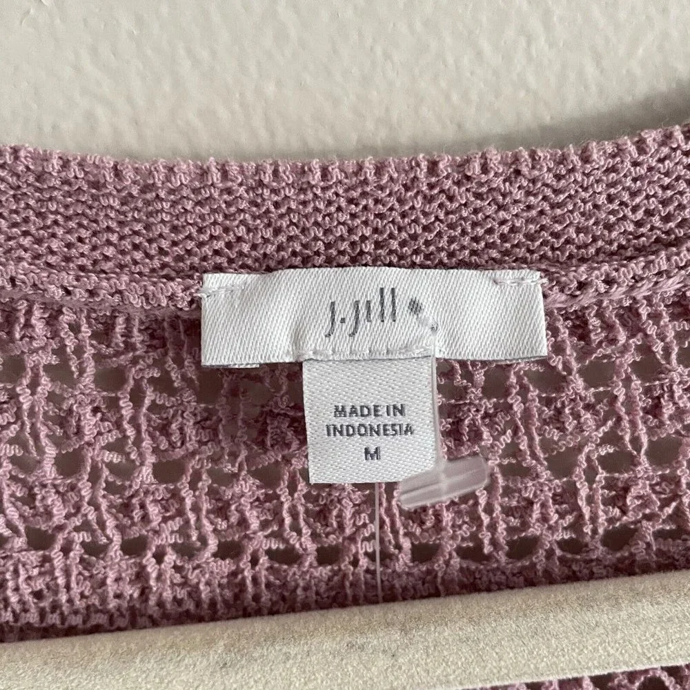 J.Jill Womn M Mauve Cotton Blend Open Knit Textured Stripe Pullover Sweater NWOT